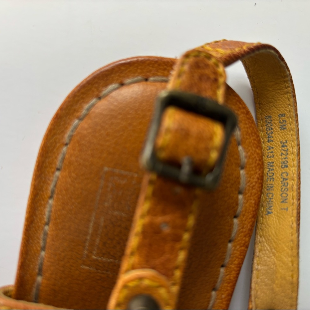Frye Brown Leather Sandals Slim T- Strap Ankle Buckle Closure Size 8 - Picture 6 of 7
